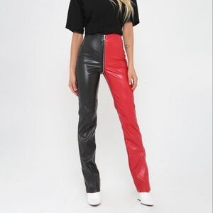 I.AM.GIA Blondie Black Red Faux Vegan Leather Full Zipper Front Back Pants
